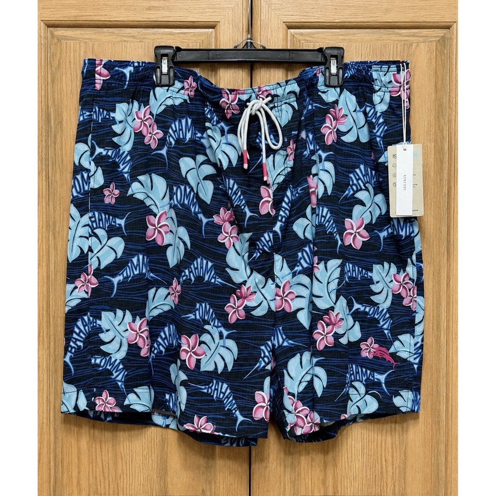Tommy Bahama Men's Baja Lei Floral Swim Trunks Sz 4XL Blue Stretch Comfort Cool